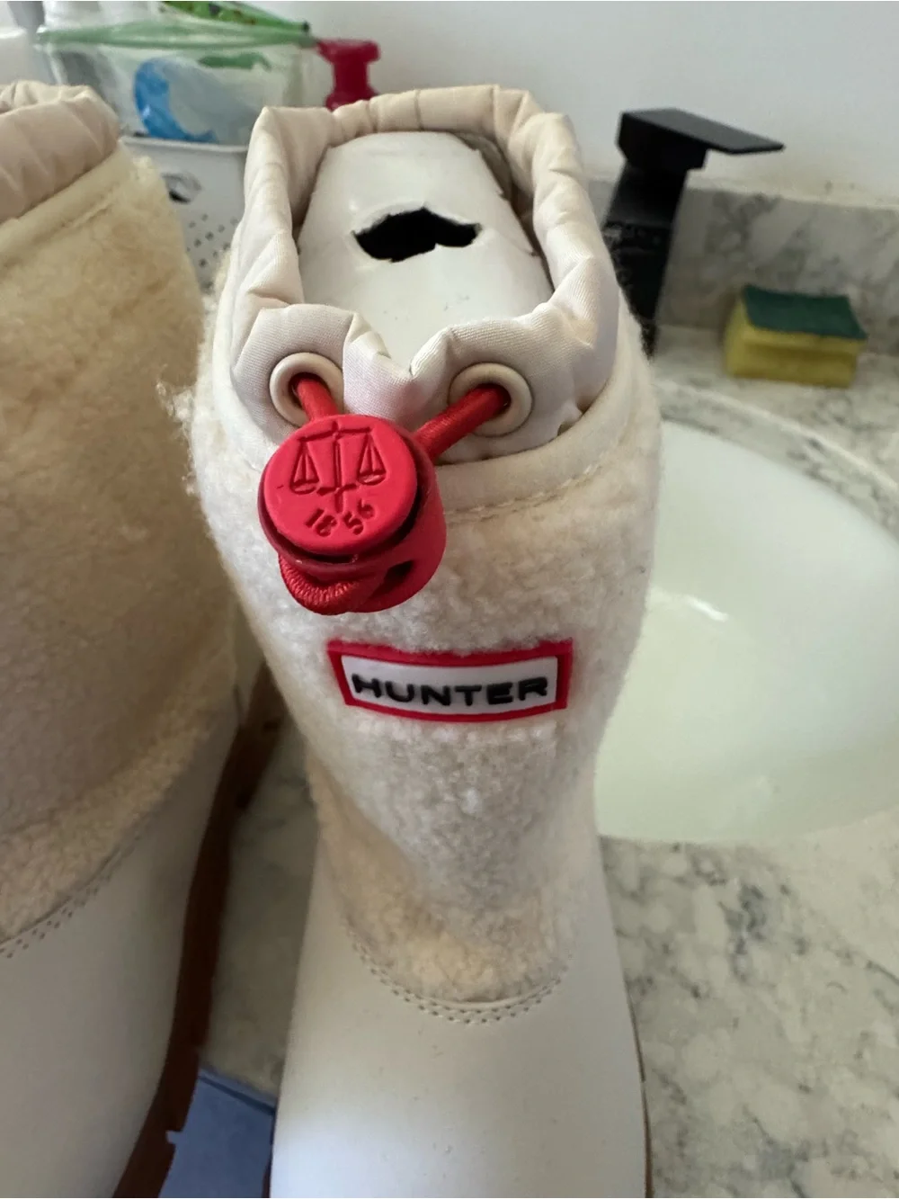 Hunter Cream Sherpa-Lined Boots with Tan Soles